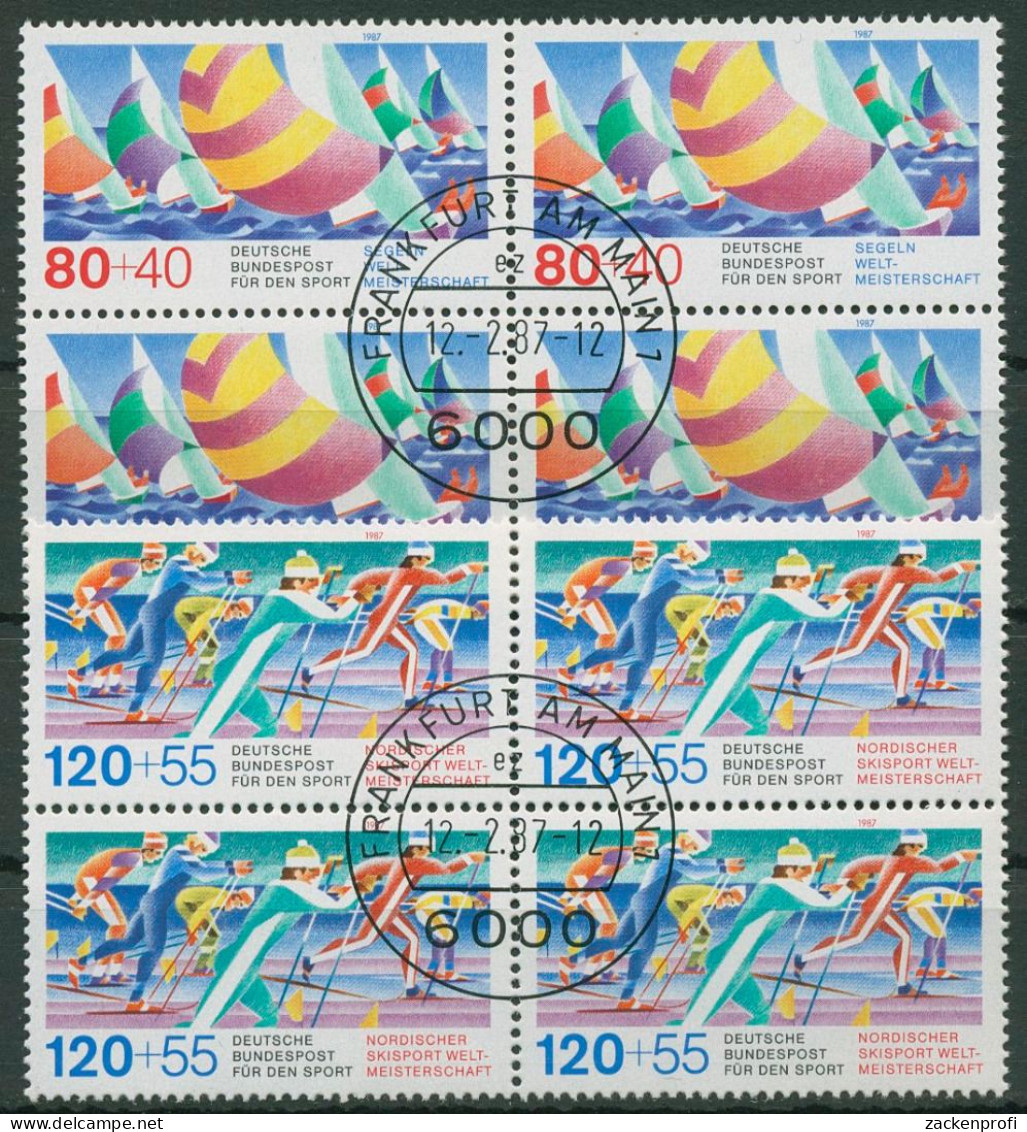 Bund 1987 Sport: Segel- U. Ski (Nordisch) WM 1310/11 4er-Block Gestempelt - Used Stamps