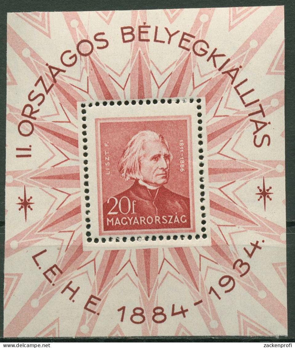 Ungarn 1934 Philatelistische Ausstellung Liszt 516 Blockeinzelmarke Postfrisch - Ungebraucht