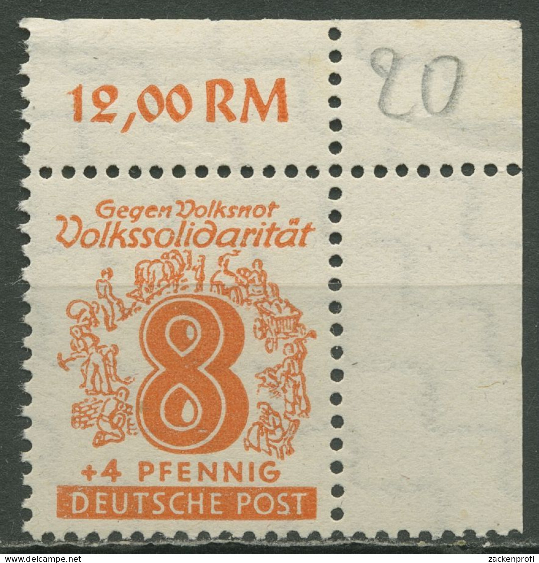 SBZ West-Sachsen 1946 Volkssolidarität 142 Y Ecke 2 Oben Rechts Postfrisch - Otros & Sin Clasificación