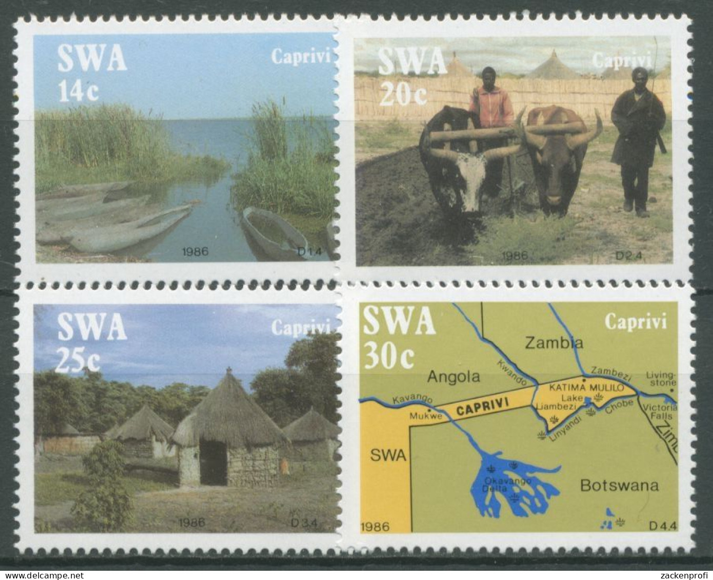 Südwestafrika 1986 Caprivi-Zipfel Landwirtschaft Boote 596/99 Postfrisch - Südwestafrika (1923-1990)