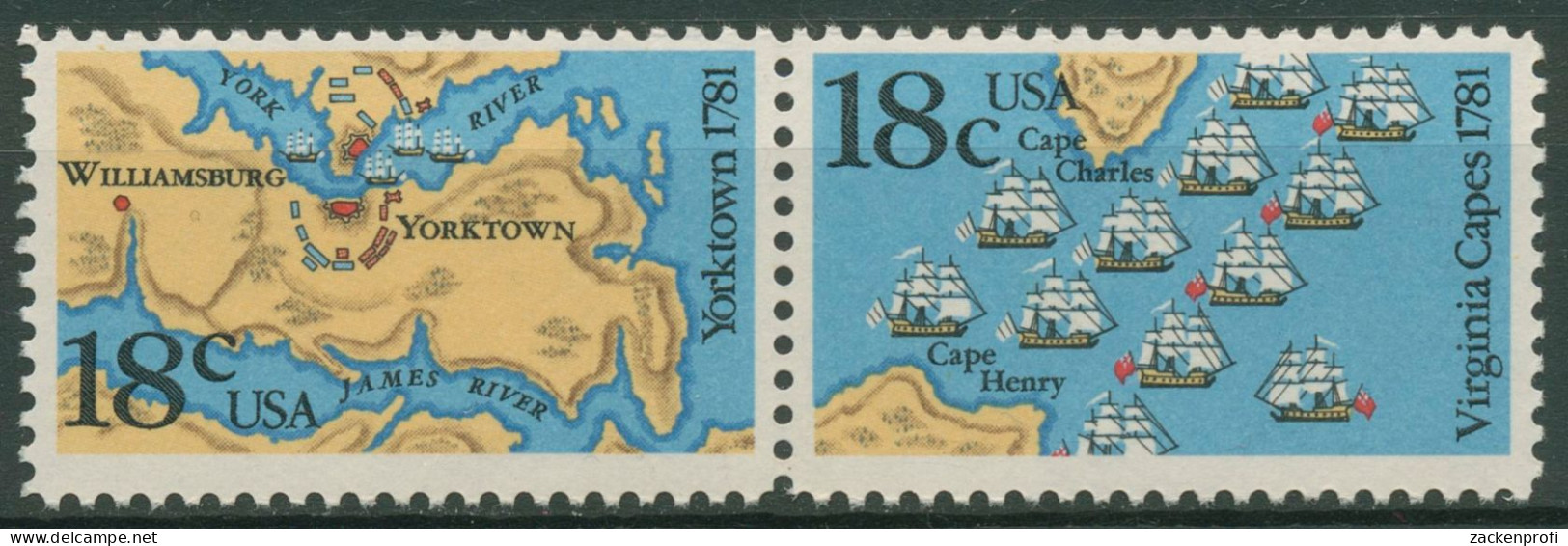 USA 1981 Seeschlacht Chesapeake Bay & Yorktown 1511/12 ZD Postfrisch - Unused Stamps