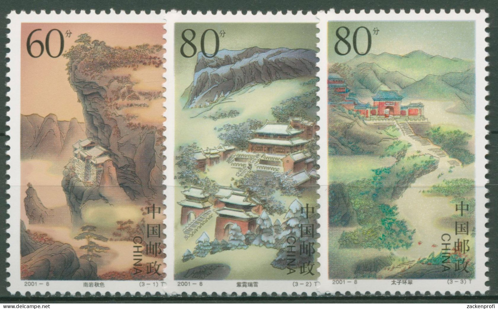 China 2001 Tempel Am Wudangshan, Provinz Hubei 3244/46 Postfrisch - Nuevos
