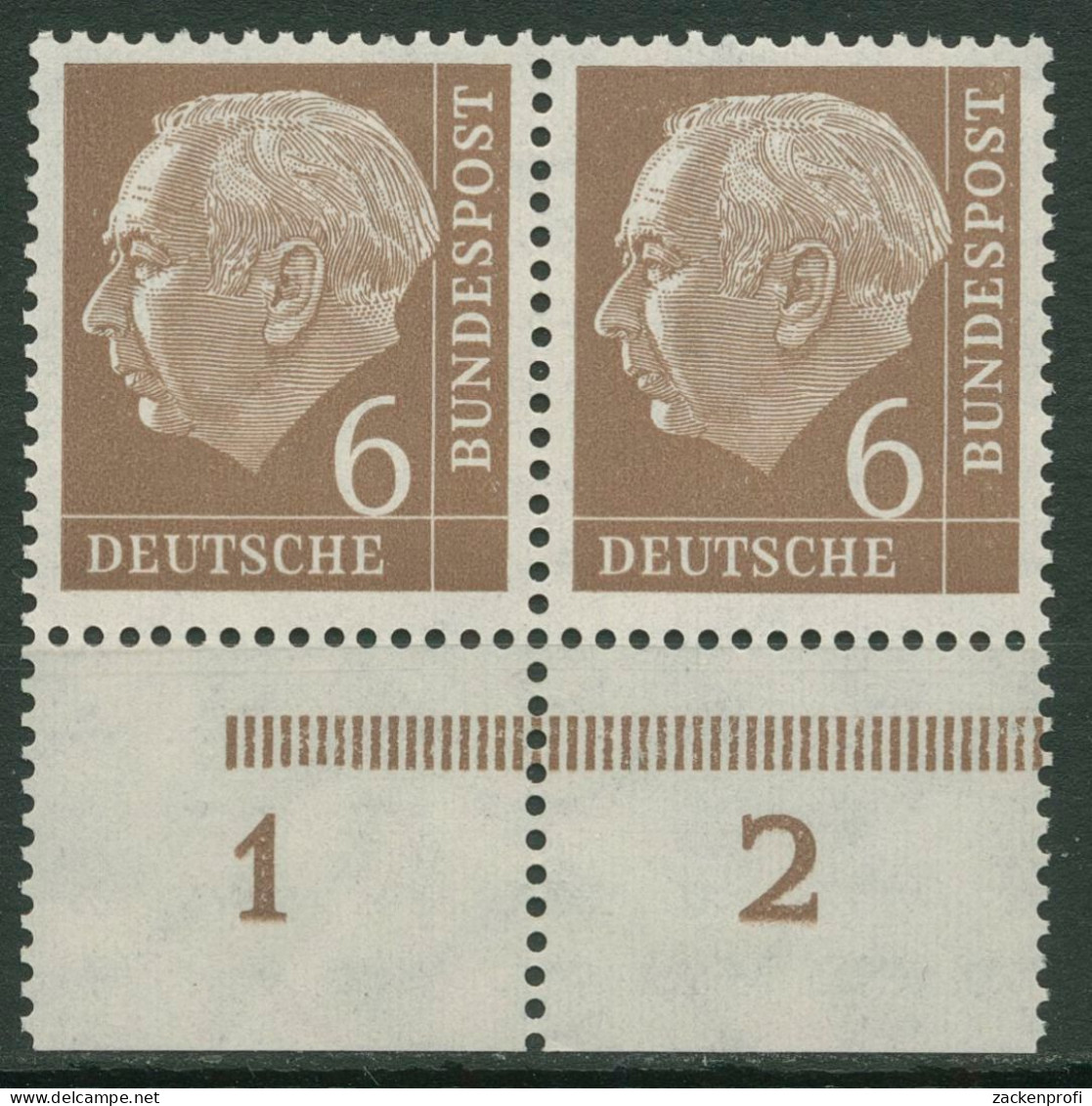 Bund 1954 Th. Heuss I Bogenmarken Platte Unterrand 180 Paar P UR Postfrisch - Unused Stamps