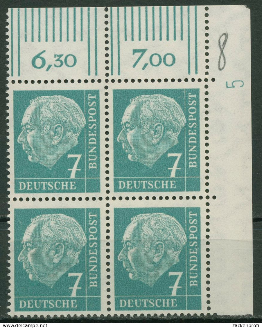 Bund 1954 Th. Heuss I Mit Druckerzeichen 181 X Ww 4er-Bl. Ecke 2 DZ 5 Postfrisch - Ungebraucht