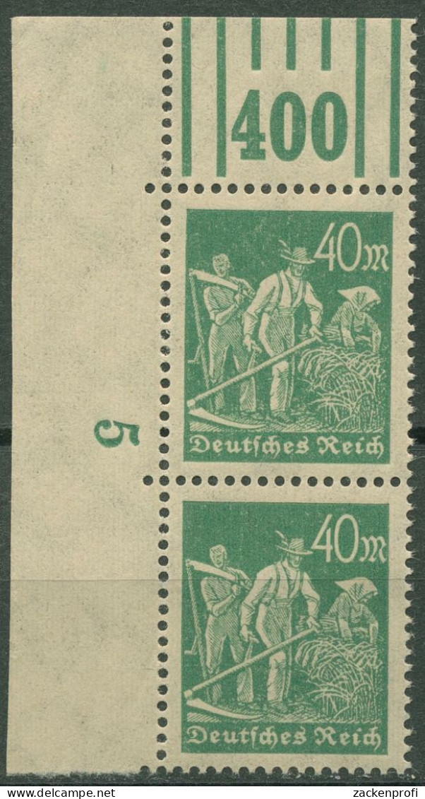 Dt. Reich 1923 Arbeiter Walze Oberrand 244 A W OR 2'3'2 Ecke 1, Paar Postfrisch - Ungebraucht