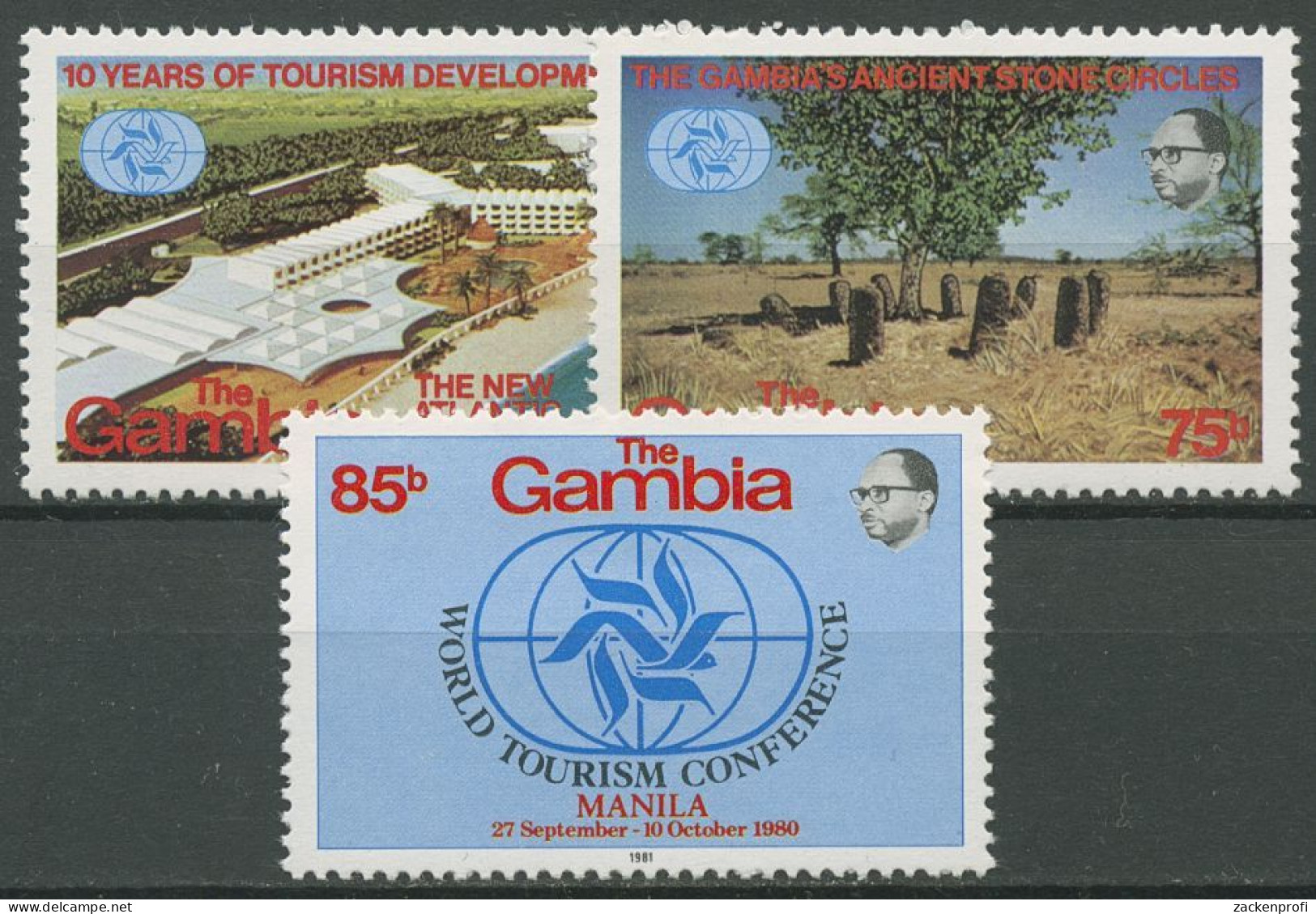 Gambia 1981 Welttourismuskonferenz Steinkreis Hotel 418/20 Postfrisch - Gambia (1965-...)