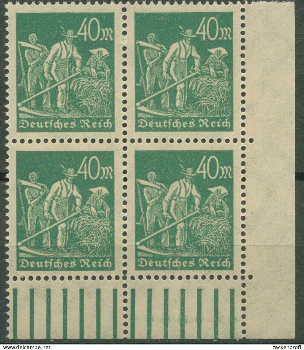 Dt. Reich 1923 Walzendruck Unterrand 244 A W UR 1'5'1 4er-Block Ecke 4 Postfr. - Unused Stamps