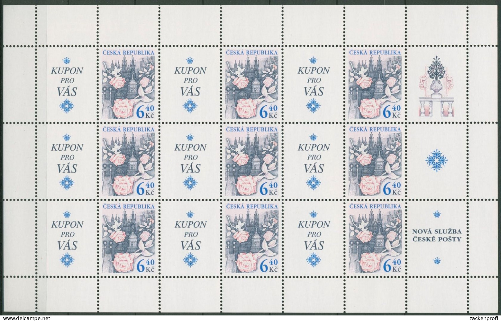 Tschechische Republik 2003 Grußmarke Rosen Kleinbogen Postfrisch 353 K (SG90591) - Blocks & Sheetlets