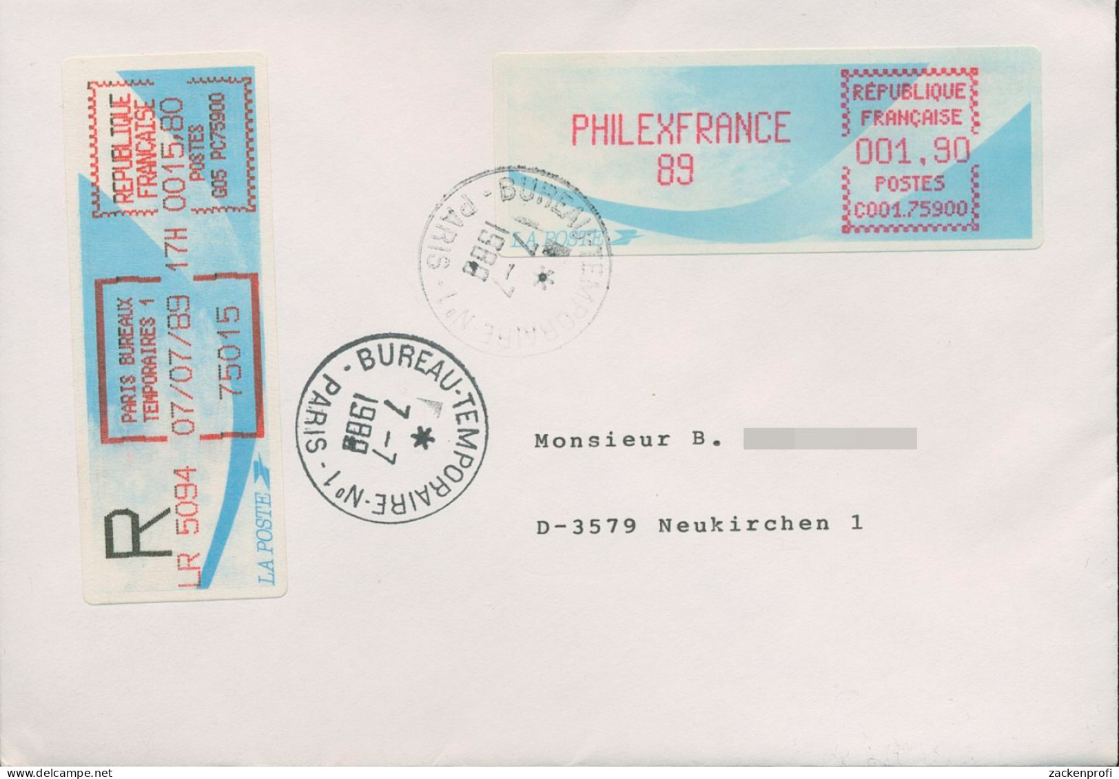 Frankreich ATM 1989 PHILEXFRANCE '89 Ersttagsbrief ATM 10 FDC (X80580) - 1985 Papel « Carrier »