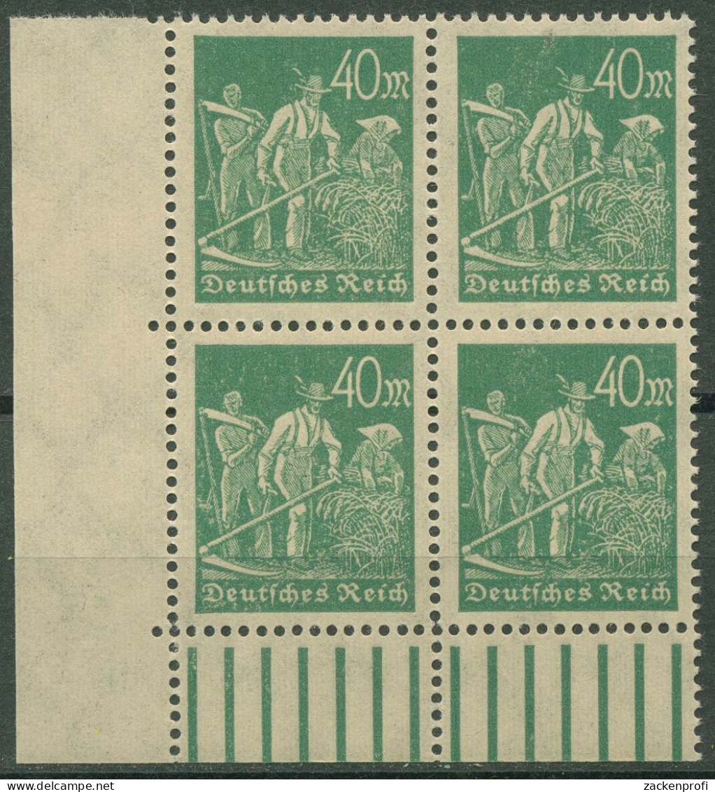 Dt. Reich 1923 Walzendruck Unterrand 244 A W UR 1'5'1 4er-Block Ecke 3 Postfr. - Unused Stamps