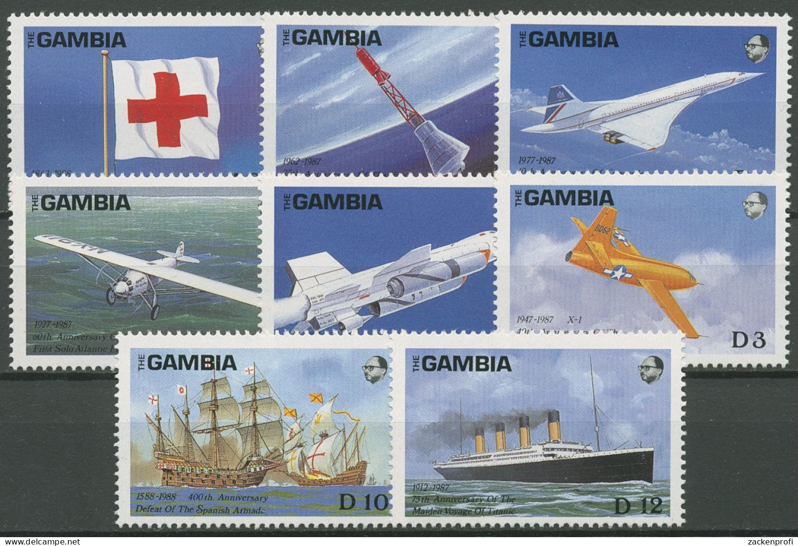 Gambia 1988 Jahrestage Flugzeuge Schiffe 763/70 Postfrisch - Gambie (1965-...)