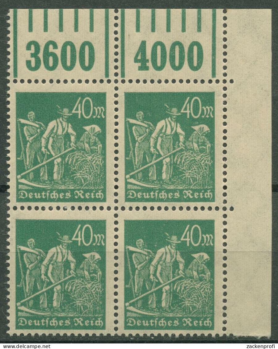 Dt. Reich 1923 Walze Oberrand 244 A W OR 1'5'1 4er-Block Ecke 2 Postfrisch - Unused Stamps