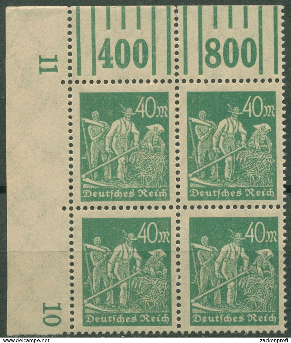 Dt. Reich 1923 Arbeiter Walze Oberrand 244 A W OR 2'3'2 4er-Block Ecke 1 Postfr. - Unused Stamps