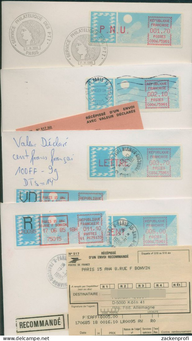 Frankreich ATM 1985 Satz 1,70/2,10/3,70/5,00 ATM 6.18 Zd 4 Briefe (X80579) - 1985 Papier « Carrier »