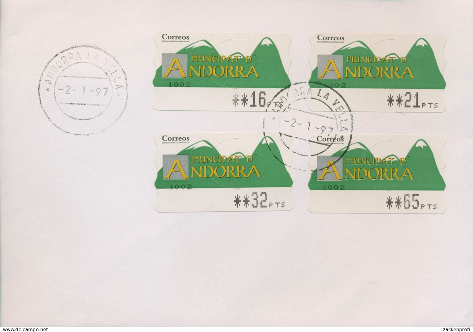 Andorra (span.) ATM 1996 Automatenmarke Berge ATM 1.1 X S13 Auf Brief ((X80386) - Lettres & Documents