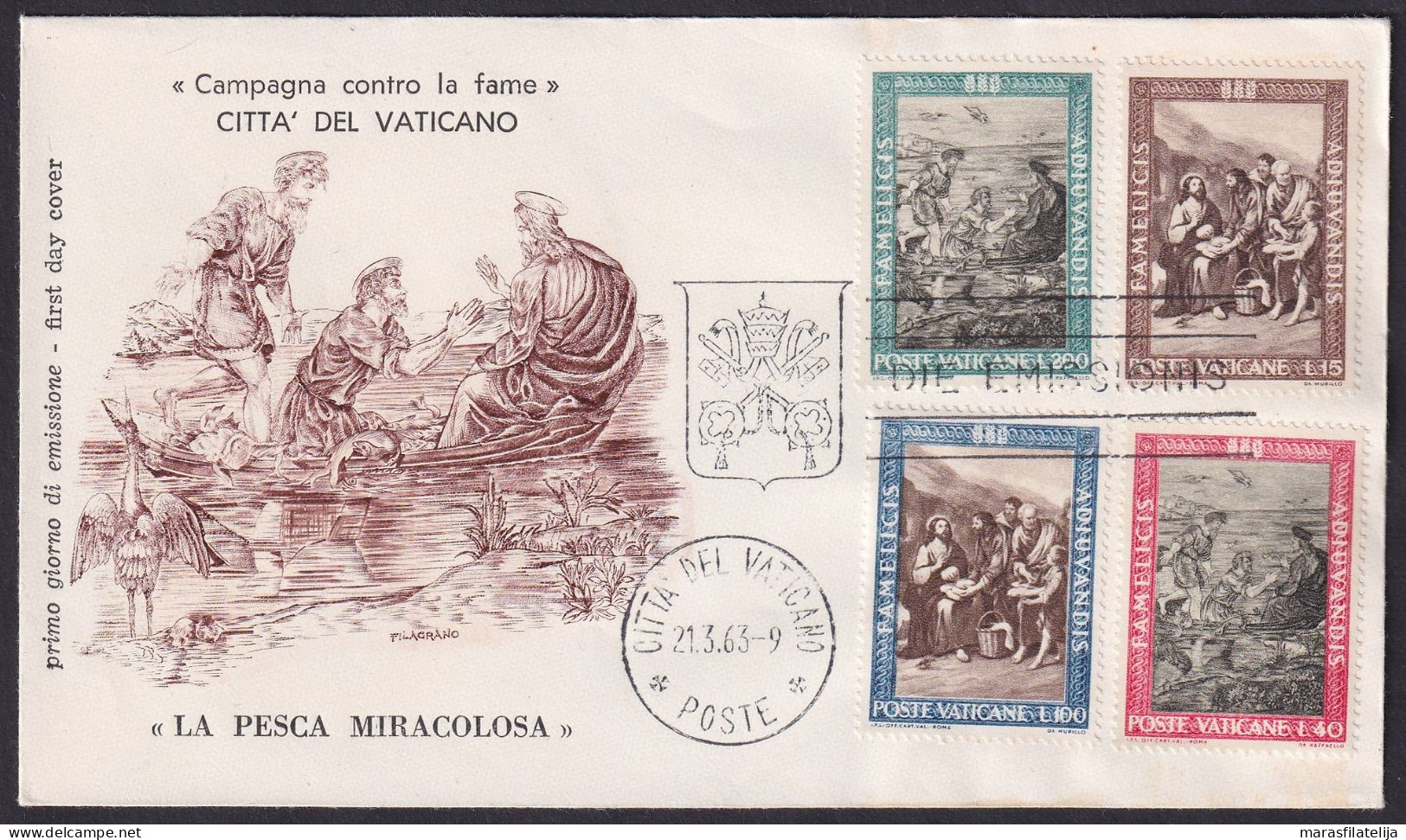 Vatican 1963, Fight Against Hunger, The Wonderful Fish Catch By Rafael, FDC - Otros & Sin Clasificación