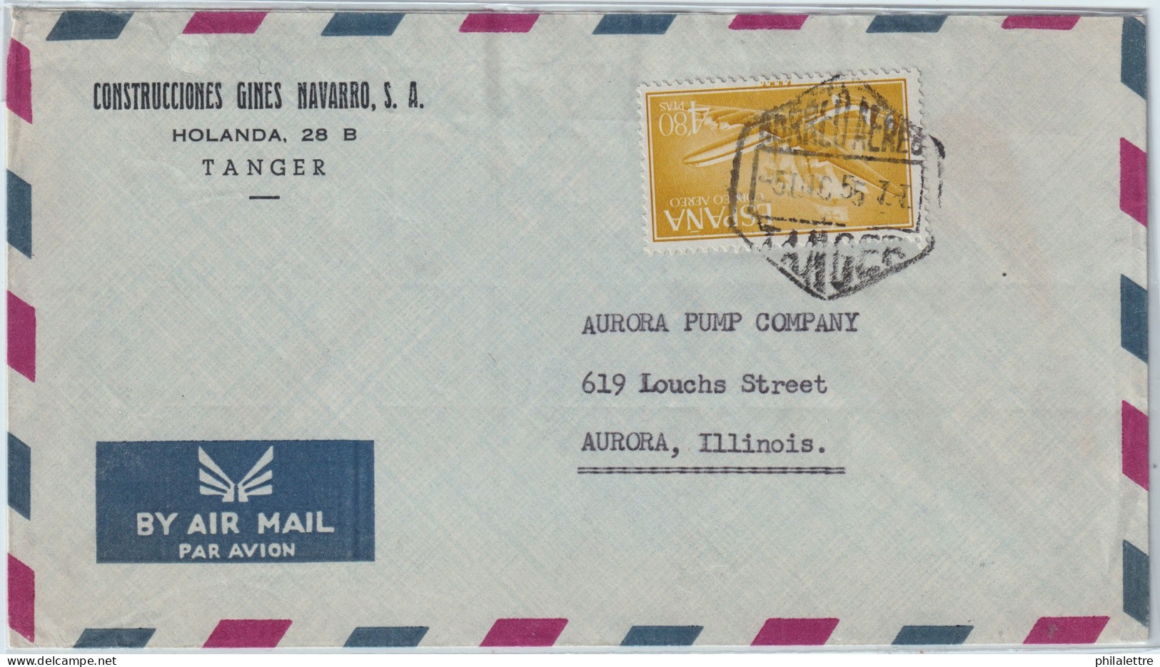 ESPAGNE / ESPAÑA - 1955 Ed.1176 Sobre Carta Por Avion De TANGER (Marruecos) A Los EE.UU. - Covers & Documents