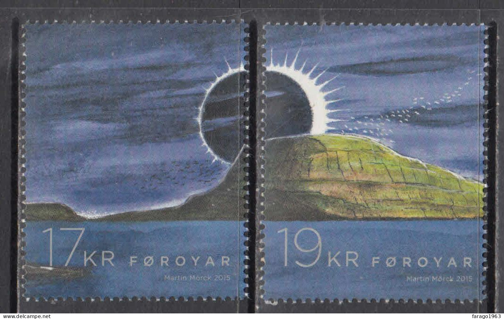 2015 Faroe Islands Eclipse Astronomy Complete Set Of 2 MNH @ BELOW FACE VALUE - Islas Faeroes