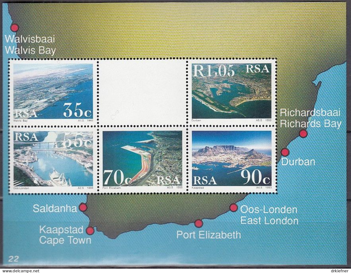 SÜDAFRIKA  Block 31, Postfrisch **, Häfen, 1993 - Hojas Bloque