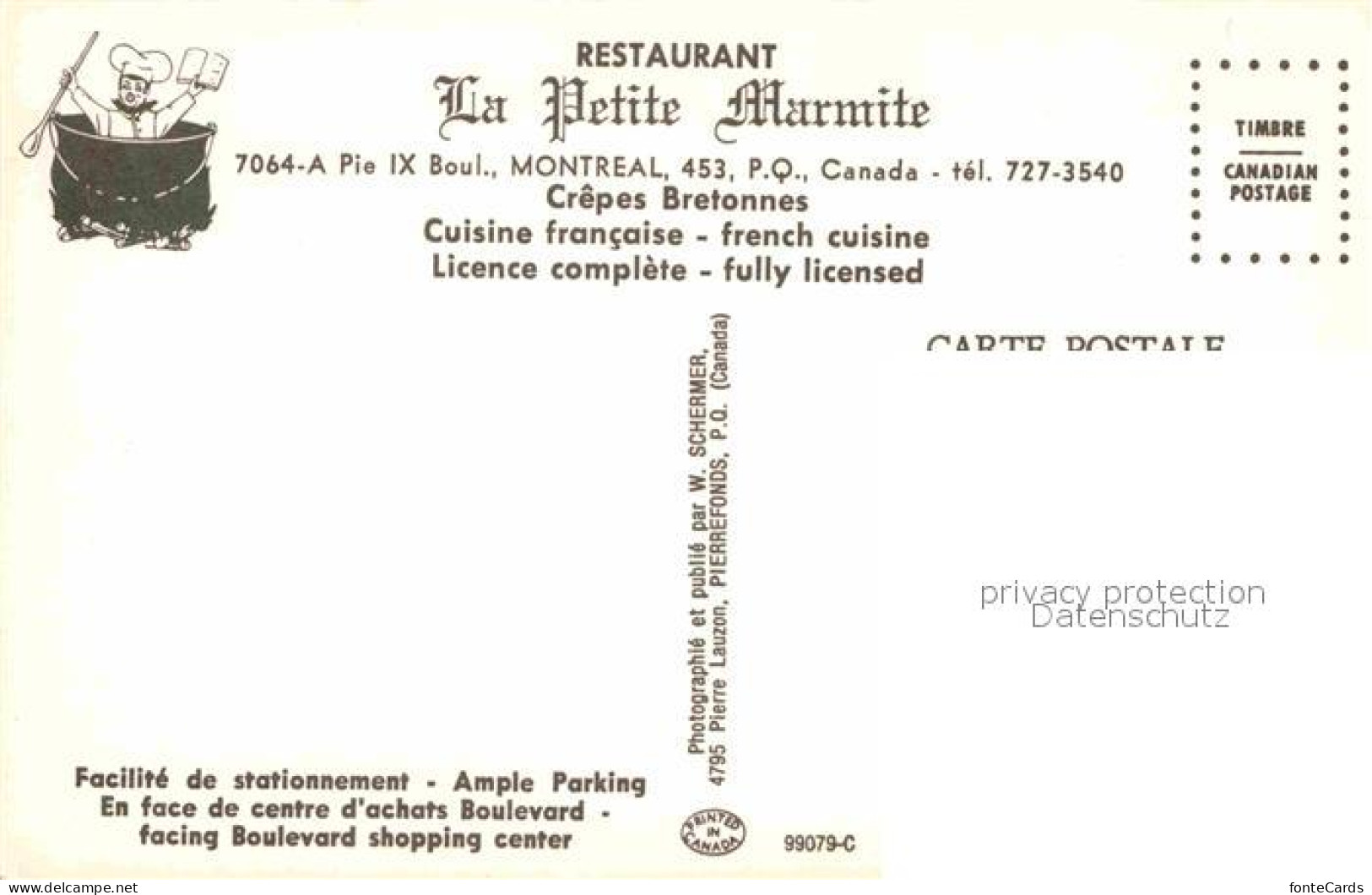 72769800 Montreal Quebec Restaurant La Petite Marmite Montreal Quebec - Non Classés