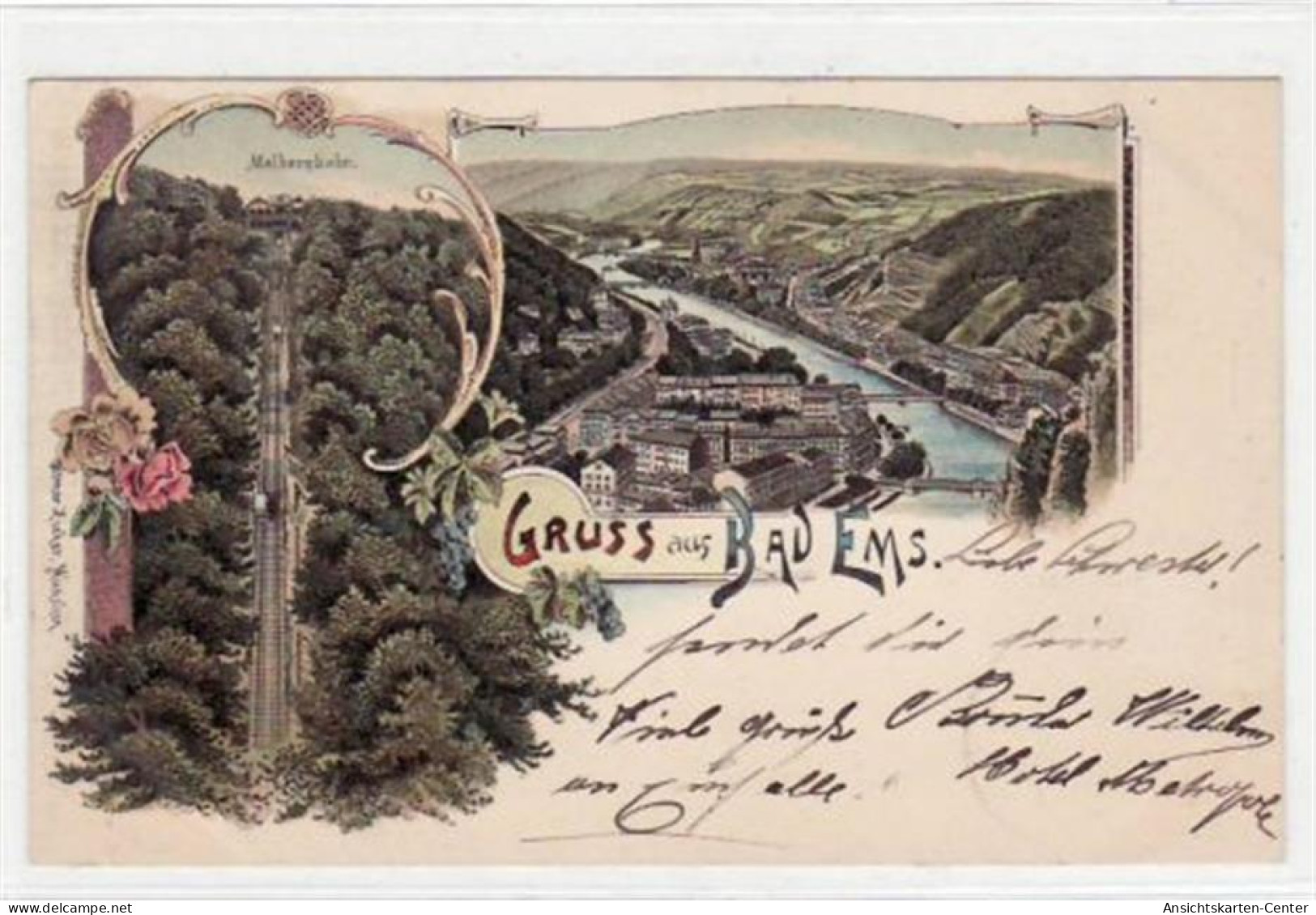 39053808 - Bad Ems, Lithographie Mit 2 Abbildungen Gelaufen Von 1901. Ecken Mit Albumabdruecken, Sonst Gut Erhalten - Bad Ems