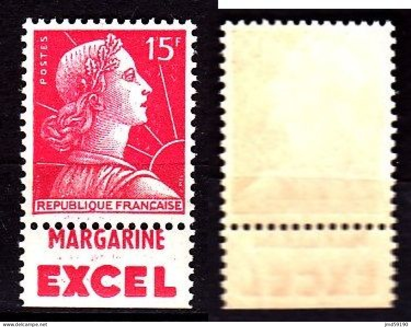 Timbre Neuf ** 1011 Marianne De Muller 15fr Rouge Carminé, Avec Bande Publicitaire EXCEL - Unused Stamps