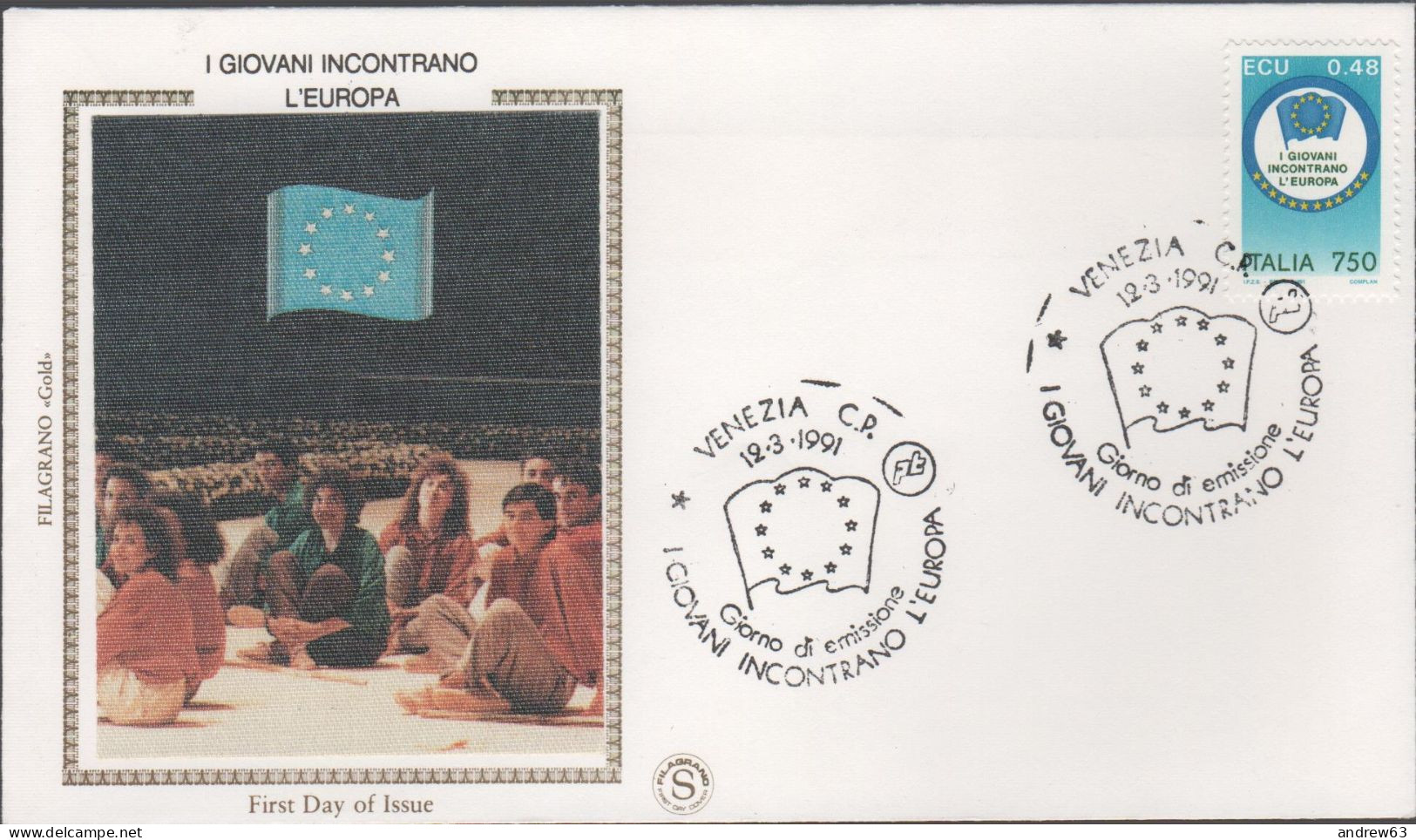 ITALIA - ITALIE - ITALY - 1991 - I Giovani Incontrano L'Europa - FDC Filagrano Gold - FDC