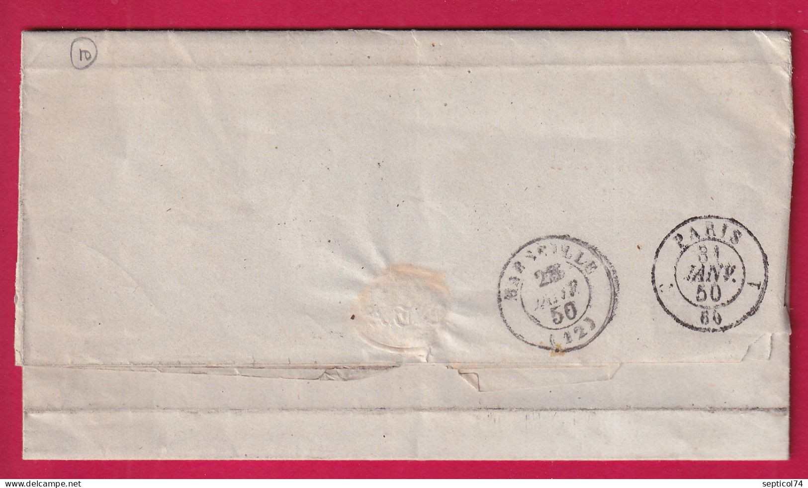 CAD MARITIME ALGER MARSEILLE 1850 TAXE TAMPON 2 ALGERIE POUR PARIS LETTRE - 1849-1876: Période Classique