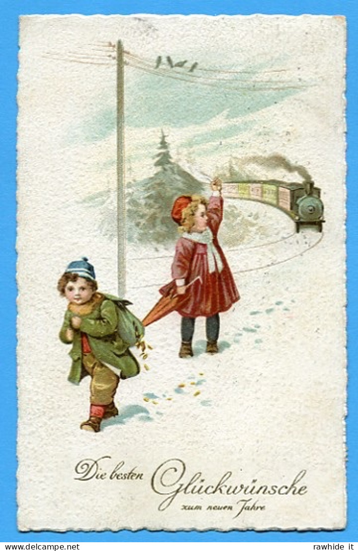 Bonne Annee Prosit Neujahr Happy New Year Enfants Kinder Children Train - Nouvel An