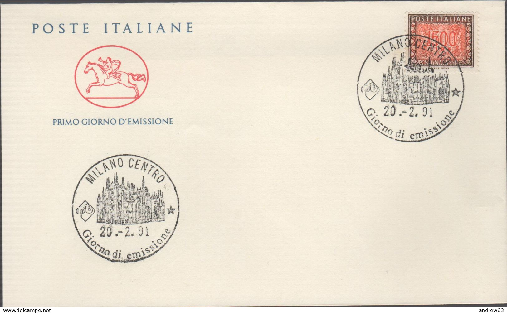 ITALIA - ITALIE - ITALY - 1991 - 1500 Segnatasse - FDC Cavallino - FDC