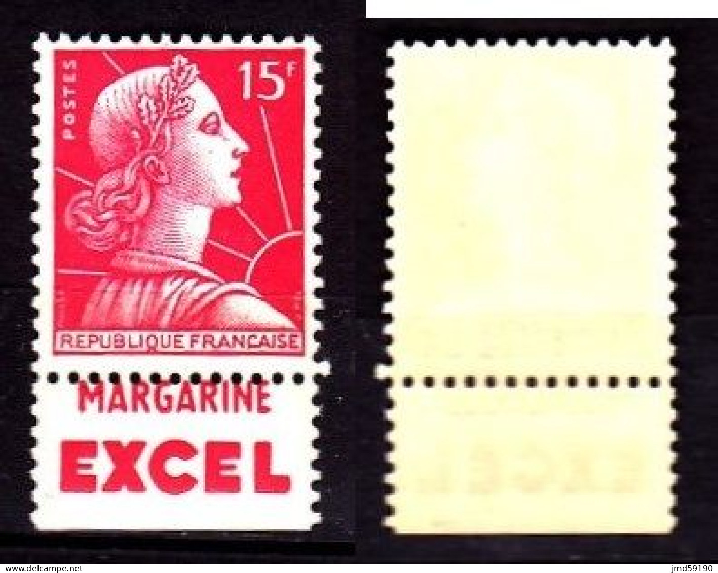 Timbre Neuf ** 1011 Marianne De Muller 15fr Rouge Carminé, Avec Bande Publicitaire EXCEL - Unused Stamps