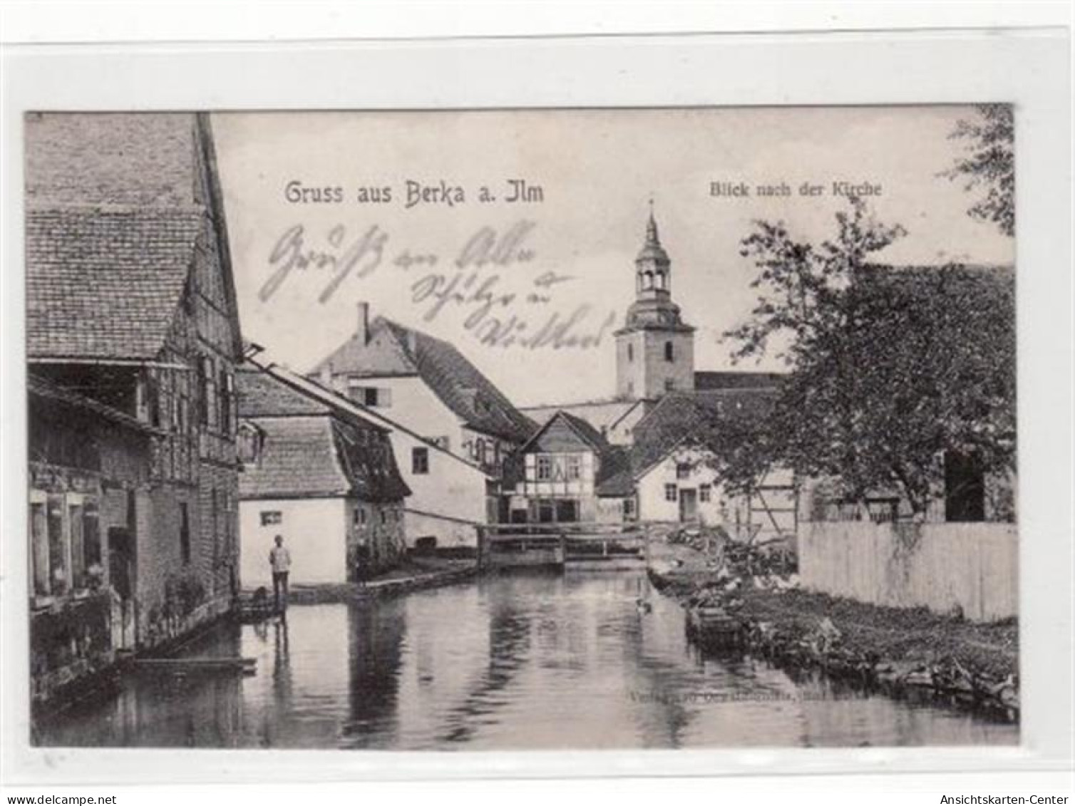 39016308 - Gruss Aus Berka A. Ilm Mit Blick Nach Der Kirche Gelaufen 1907. Gute Erhaltung. - Bad Berka