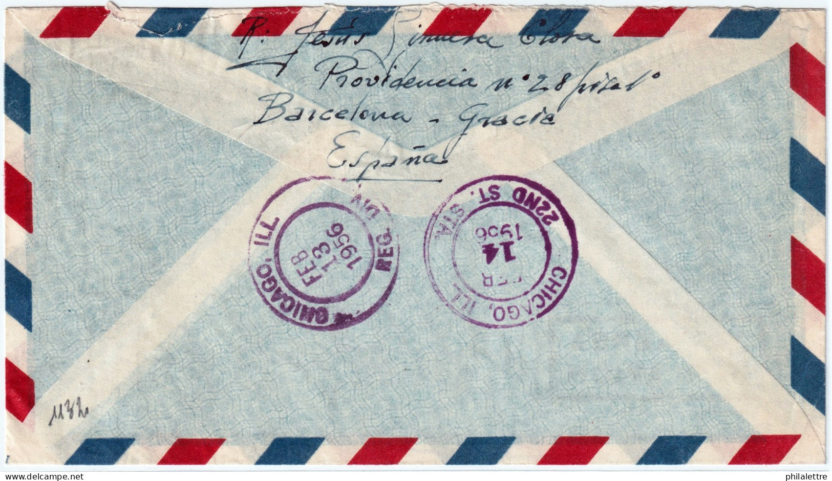 ESPAGNE / ESPAÑA - 1956 Ed.1177 (y Ed.1152) Sobre Carta Certificada Por Avion De Barcelona A Los EE.UU. - Brieven En Documenten