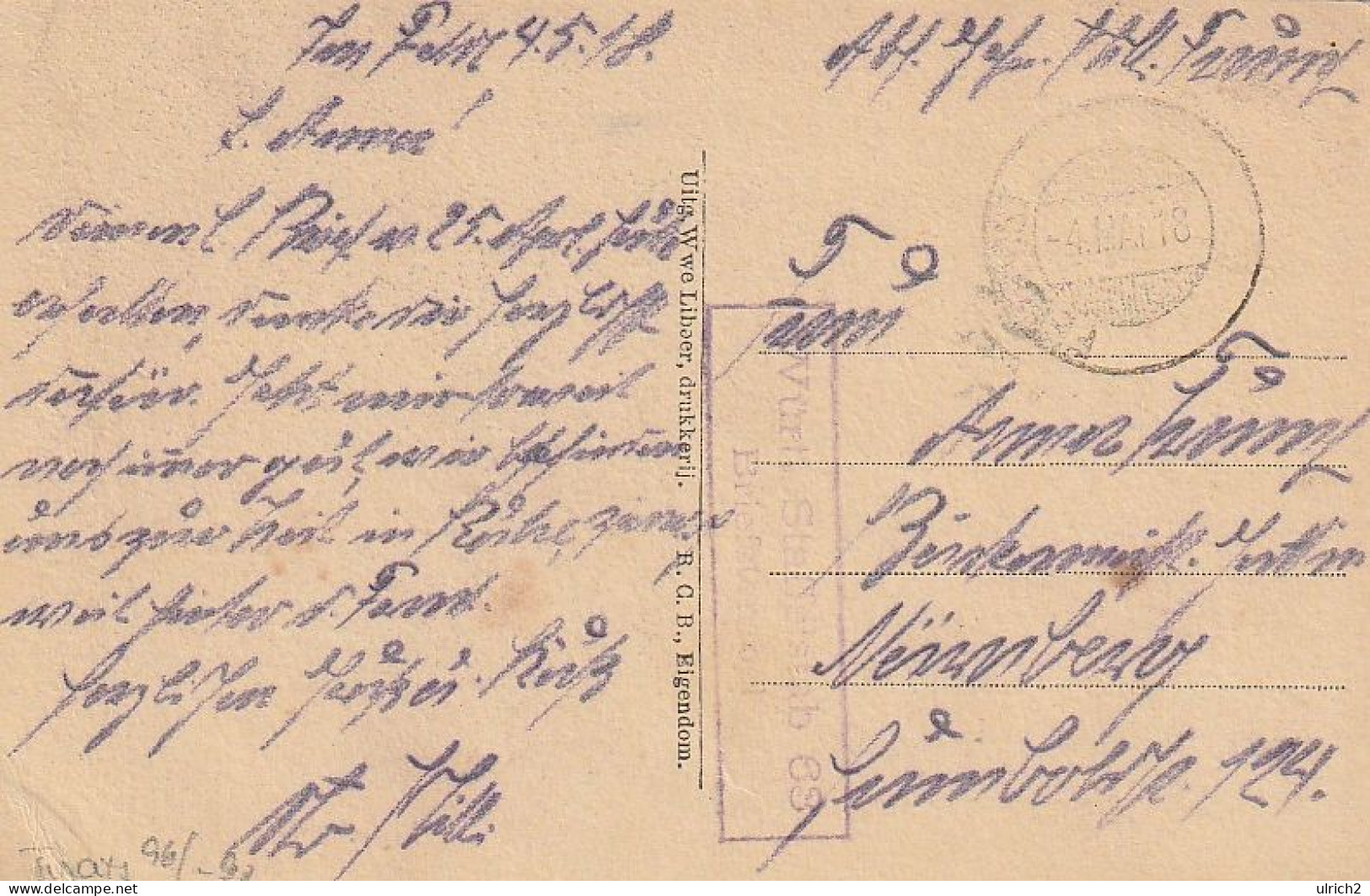 AK Harelbeke - De Predikstoel - Feldpost Württ. Staffelstab 63 - 1918 (69397) - Harelbeke