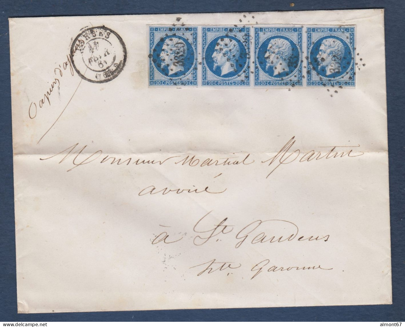 Napoléon - TB Bande De 4 Du 14B  Sur Enveloppe De Tarbes - Cote 180 € - 1853-1860 Napoleone III