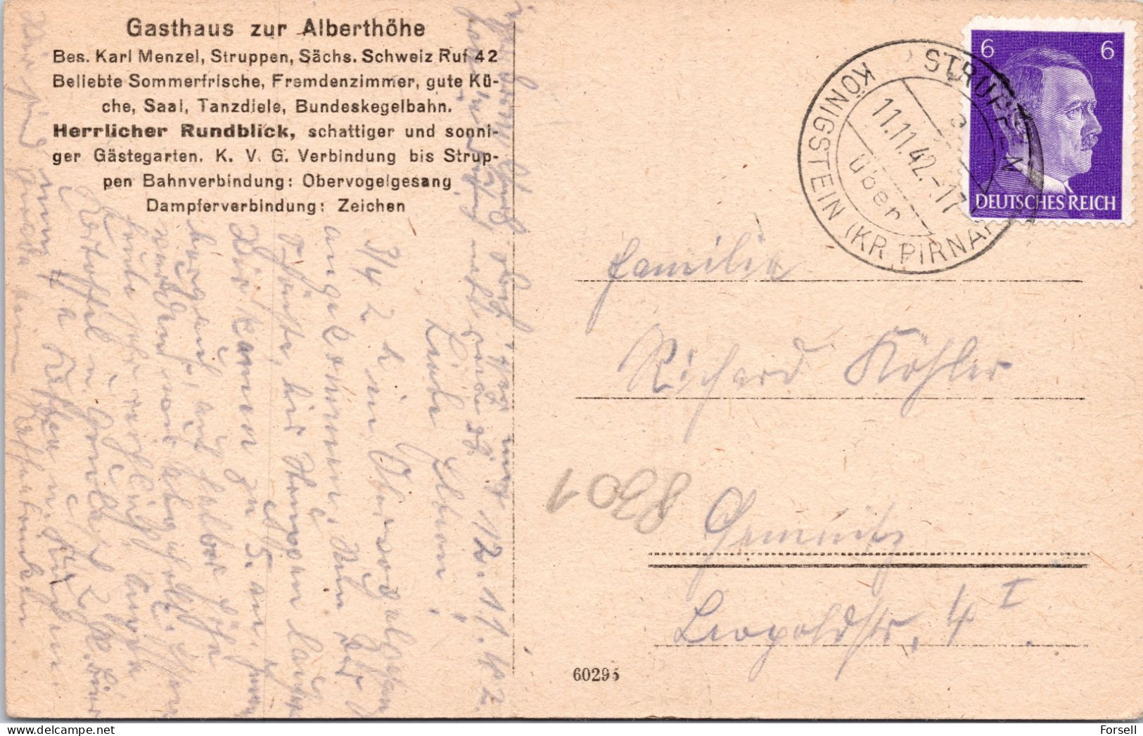 Gasthaus Zur Alberthöhe (Stempel “Struppen, Königstein 1942”)  - Königstein (Sächs. Schw.)