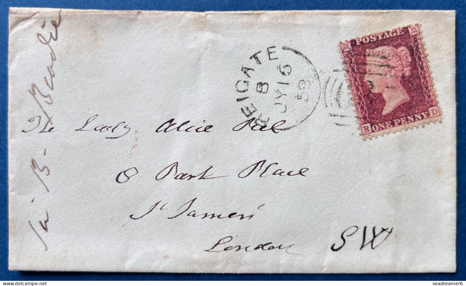 Lettre One Penny D14 N°10 1 Penny Red Oblitéré Dateur De REIGATE Pour ST JAMES  TTB - Lettres & Documents
