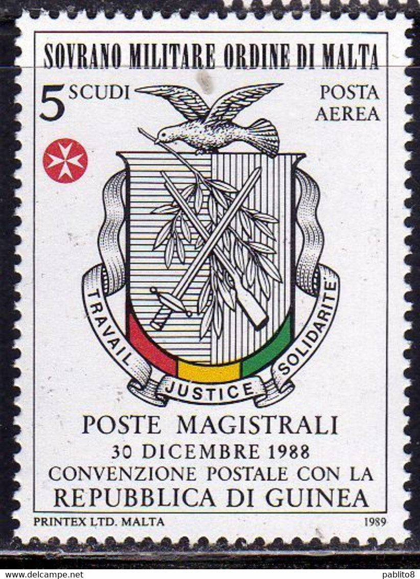 SMOM SOVRANO ORDINE MILITARE DI MALTA 1989 POSTA AEREA AIR MAIL CONVENZIONE POSTALE CON REPUBBLICA DELLA GUINEA 5s MNH - Sovrano Militare Ordine Di Malta