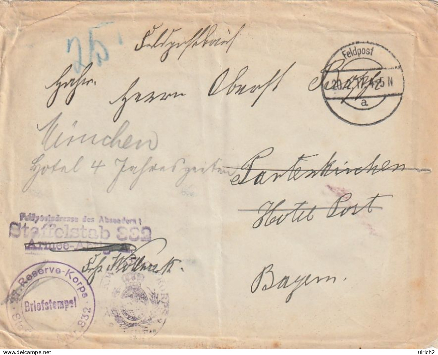 Feldpostbrief - 27. Res.-Korps Staffelstab 332 - 1917 (69399) - Cartas & Documentos