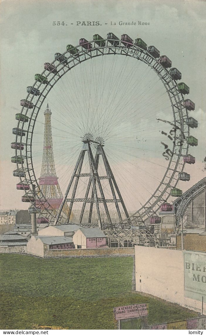 75 Paris La Tour Eiffel Et La Grande Roue CPA Cachet 1906 - Tour Eiffel