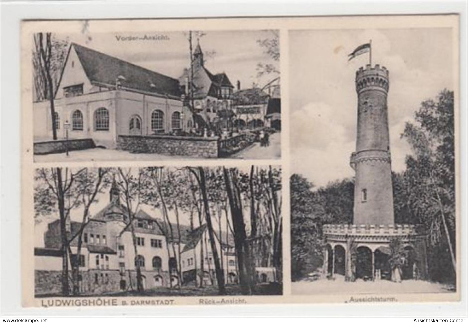 39088708 - Darmstadt. Ludwigshoehe Mit Aussichtsturm Und Vorder- Und Rueckansicht Gelaufen, 1910. Leichter Stempeldurch - Darmstadt