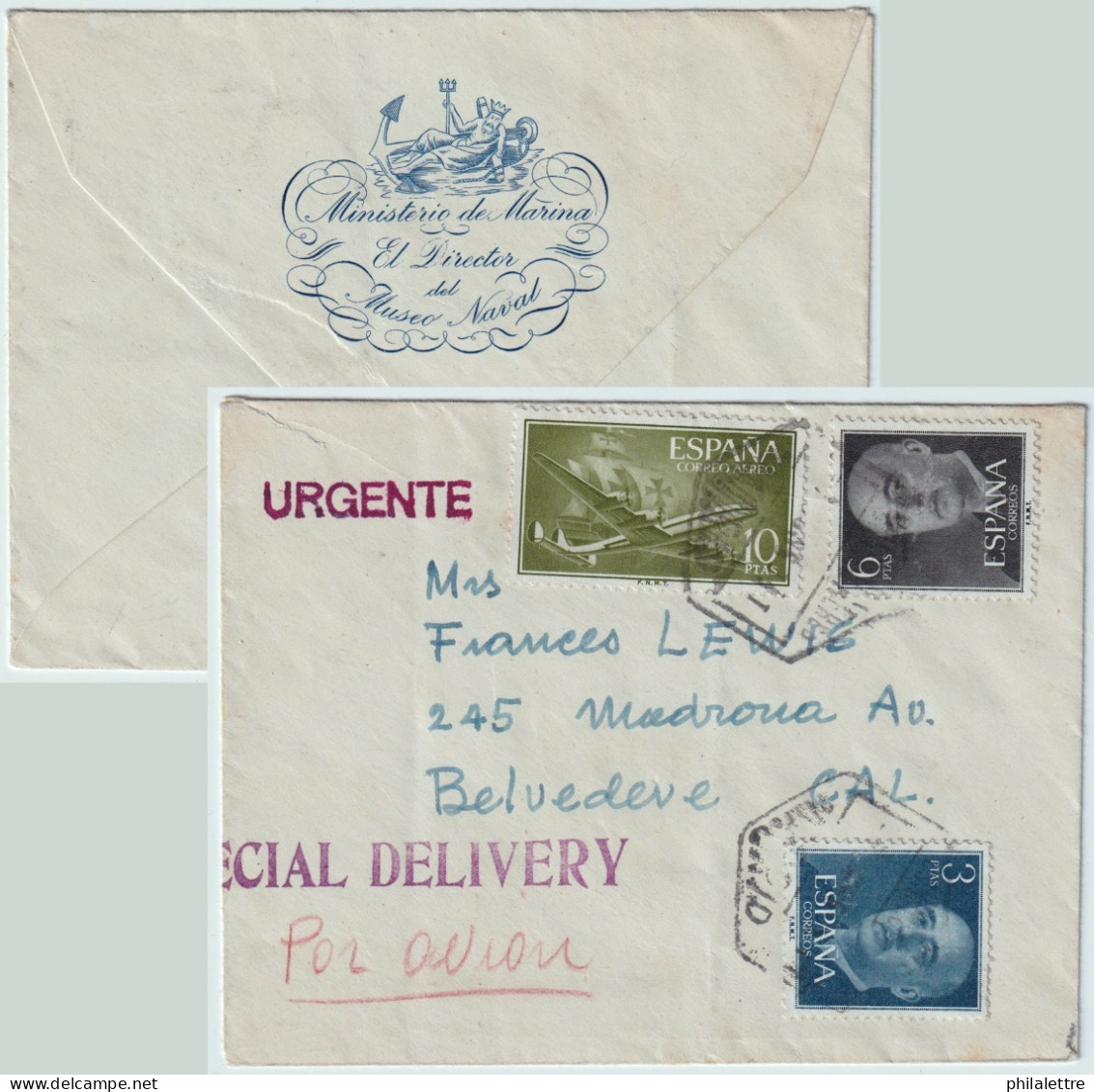 ESPAGNE / ESPAÑA - Ca.1960 Ed.1179 (y Ed.1159,1161) Sobre Carta Por EXPRÈS (Urgente) Y Por Avion De Madrid A Los EE.UU. - Storia Postale