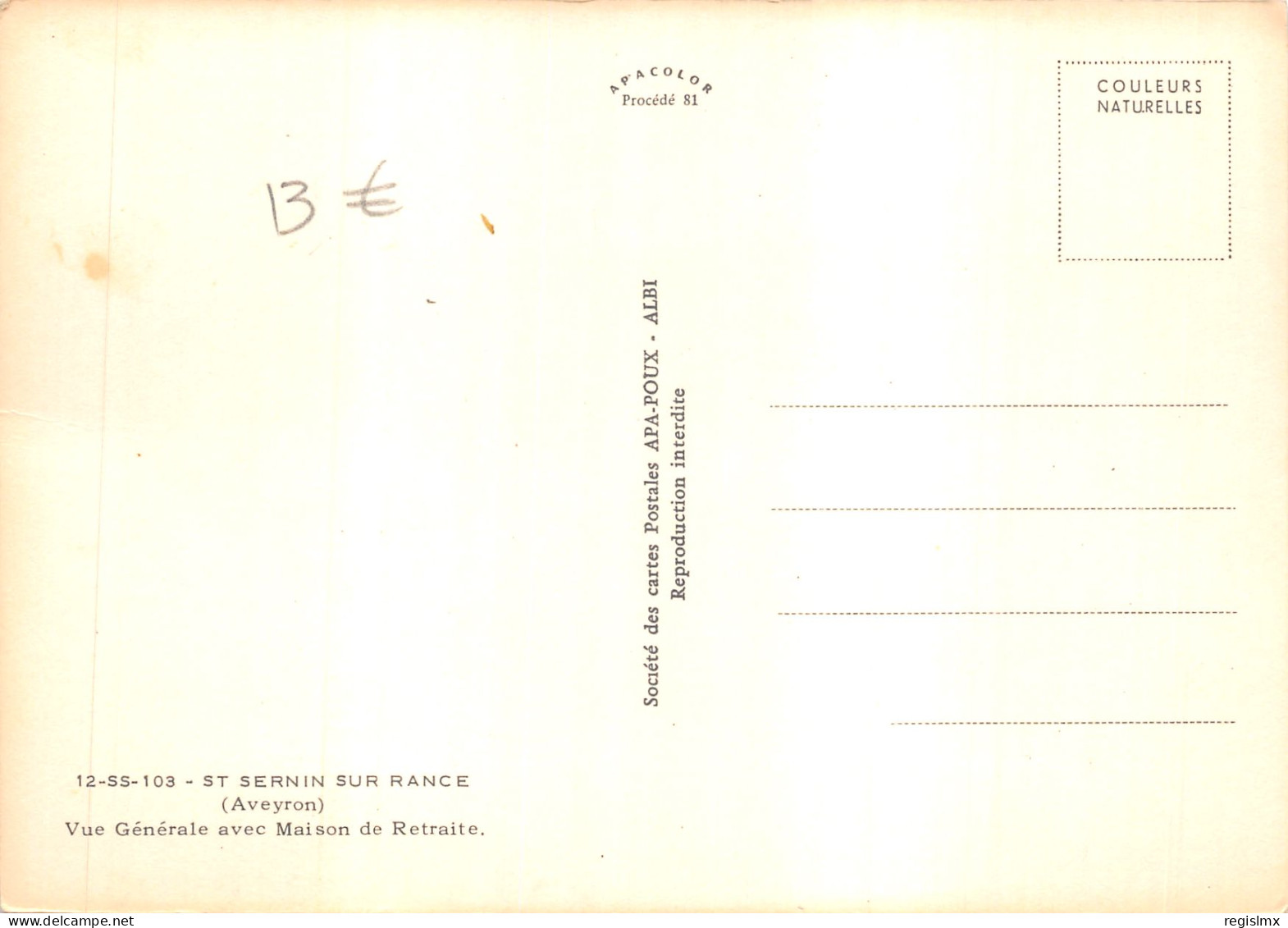 12-SAINT SERNIN SUR France-N°T550-D/0379 - Sonstige & Ohne Zuordnung