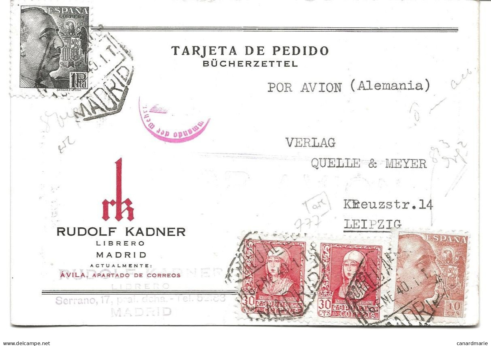 CARTE POSTALE COMMERCIALE 1940 POUR L'ALLEMAGNE AVEC 4 TIMBRES - Briefe U. Dokumente