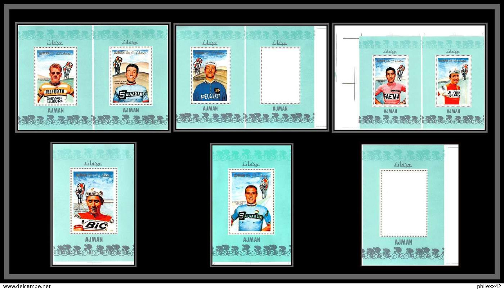 Ajman - 2933v/ N°354/360 A Cycling Velo Deluxe Miniature Sheet Neuf ** MNH Merckx Jimenez Anquetil Janssen Proof Essais - Wielrennen