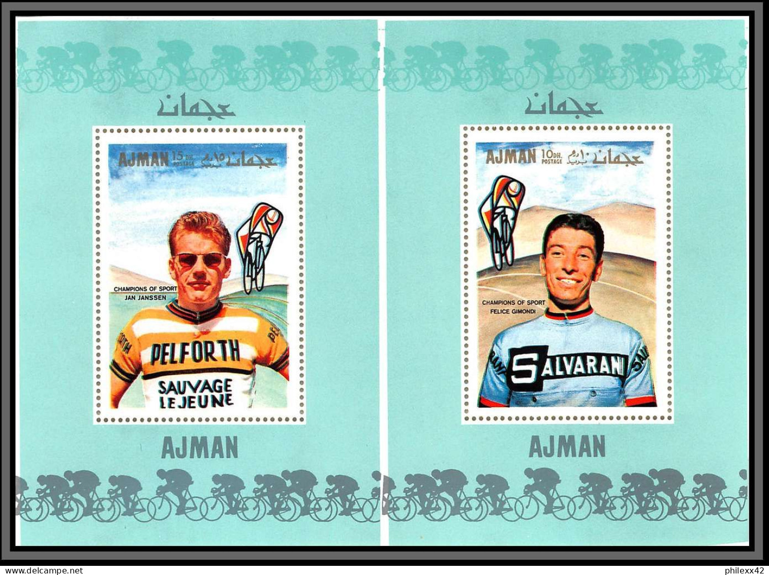 Ajman - 2933v/ N°354/360 A Cycling Velo Deluxe Miniature Sheet Neuf ** MNH Merckx Jimenez Anquetil Janssen Proof Essais - Cyclisme