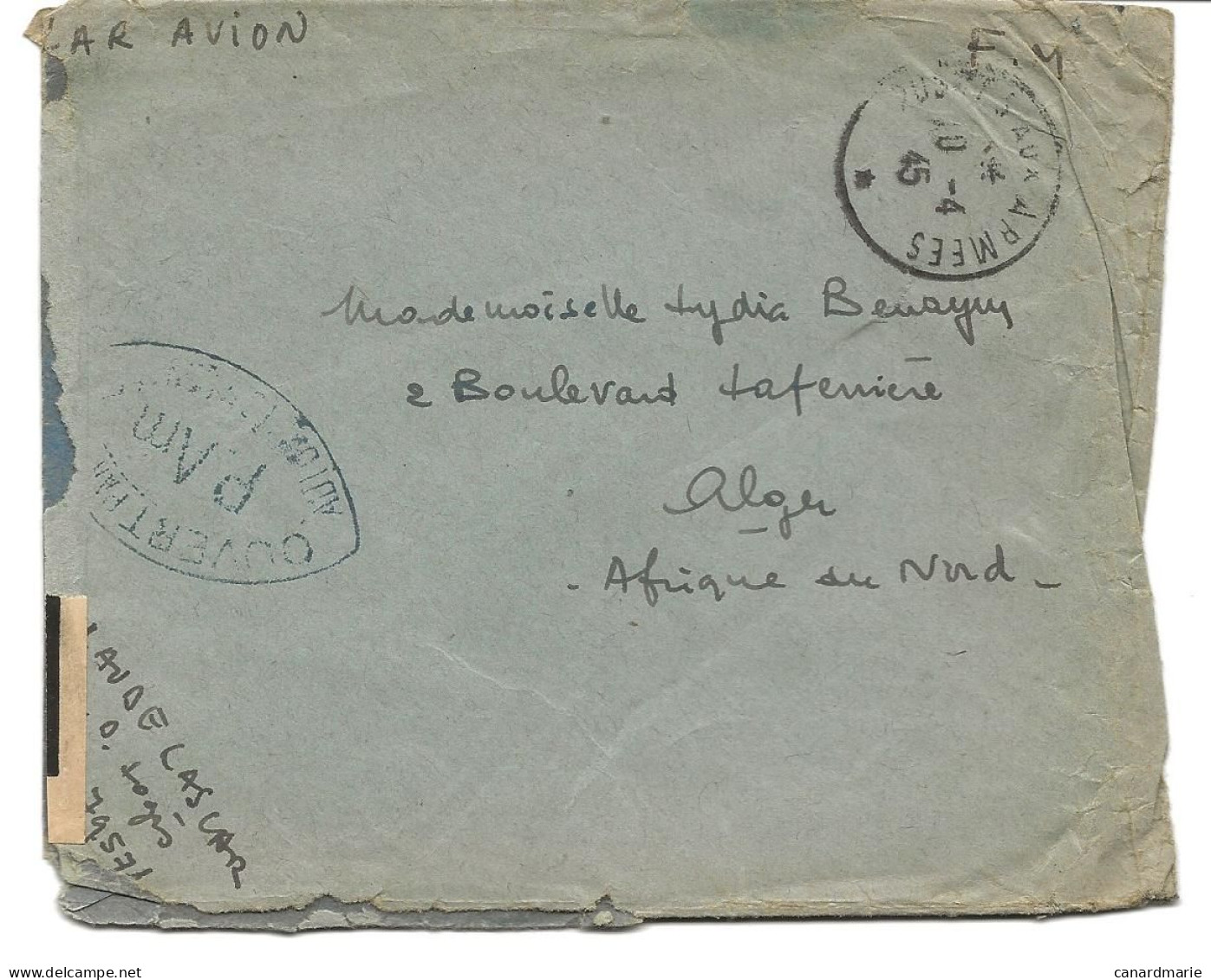 LETTRE 1945 AVEC CACHET DE CENSURE PAm - Guerra De 1939-45