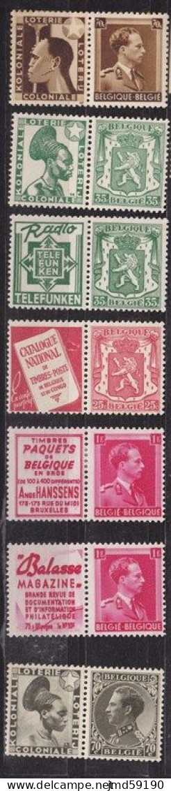 BELGIQUE - Lot 7 Timbres Neufs **/* Avec Bandes Publicitaires Différentes - Mint