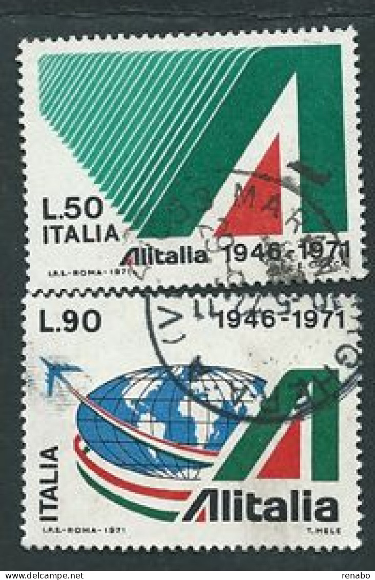 Italia, Italy, Italien, Italie 1971; 25° Anniversario Dell' Alitalia. Lire 50 + Lire 90, Used. - Flugzeuge
