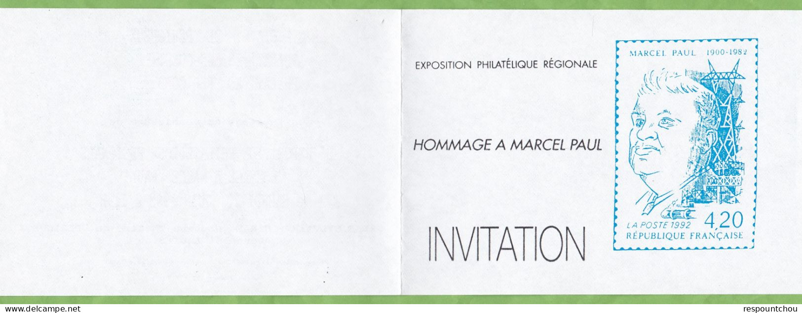 LAC Rare Vignette Marcel Paul Déportation Cachet ¨Philat' E.G. EMA Périgueux 1993 + Invitation Exposition Régionale - Cartas & Documentos